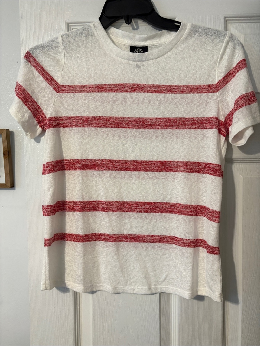 bobeau White Tee with Red Stripes - Short Sleeve
